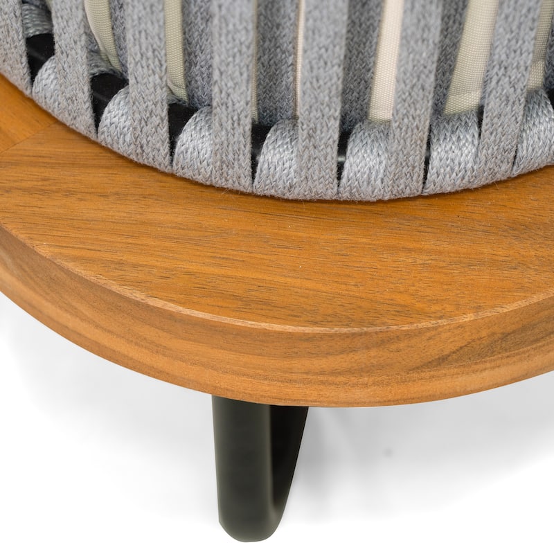 Roomfitters Outdoor Acacia Wood Rope Woven Loveseat with Coffee Table, Durable Frame and Cozy Cushions
