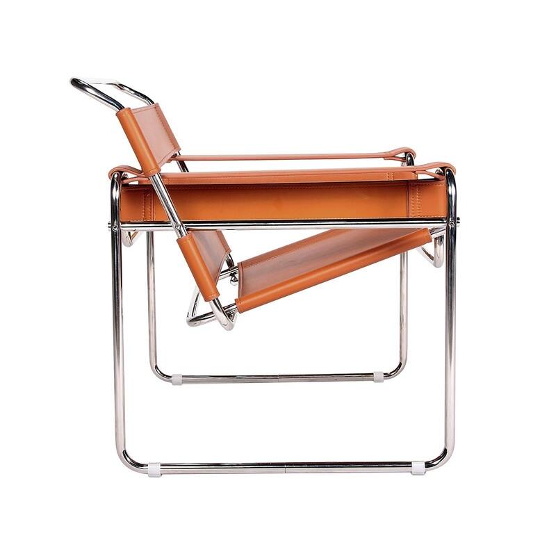Mid-Century Modern Saddle Leather Accent Chair with Steel Legs