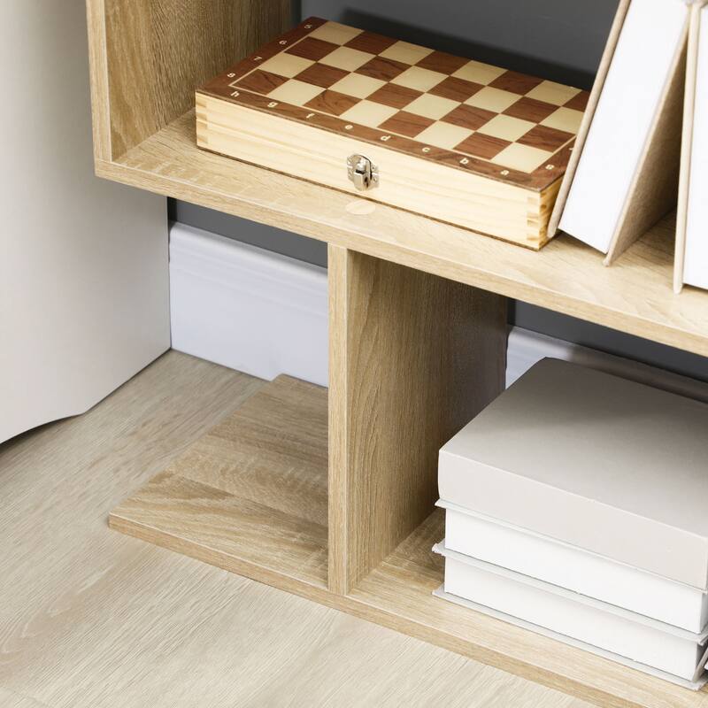 Bookcase 6-Shelves S-Shaped Bookshelf Wooden Storage Display Stand Shelf