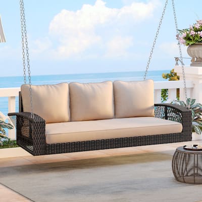 PE Wicker 3-Person Porch Swing with Chains