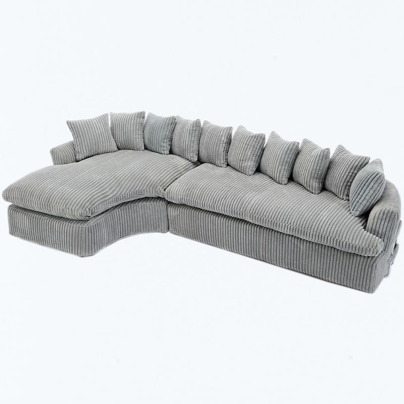127"Corduroy L-Shaped Sectional Sofa with High-Resilience Foam, 10 Back Cushions, and No Assembly Required