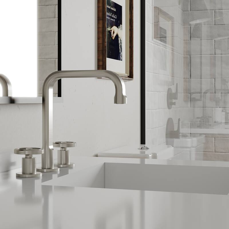 Widespread Bathroom Faucet with Industrial Round Handles Pop-Up Drain