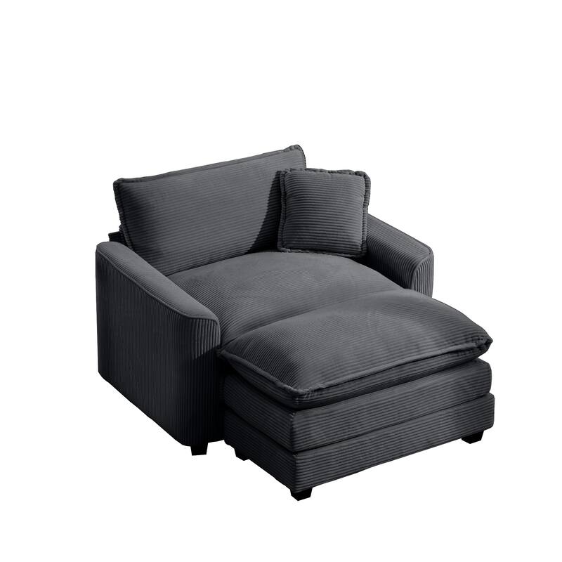 GDFStudio - Thaddeus Corduroy Single Deep Seat Sofa with Footstool and Pillow