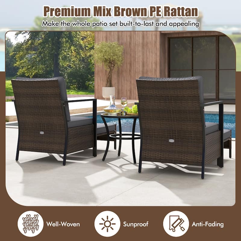 Gymax Set of 5 Furniture Set Rattan Chairs & Ottomans w/ Glass Topped