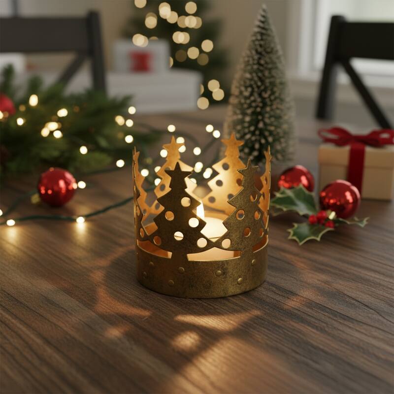 72 Bronze Christmas Tree Pillar Candle Holders 3.75"