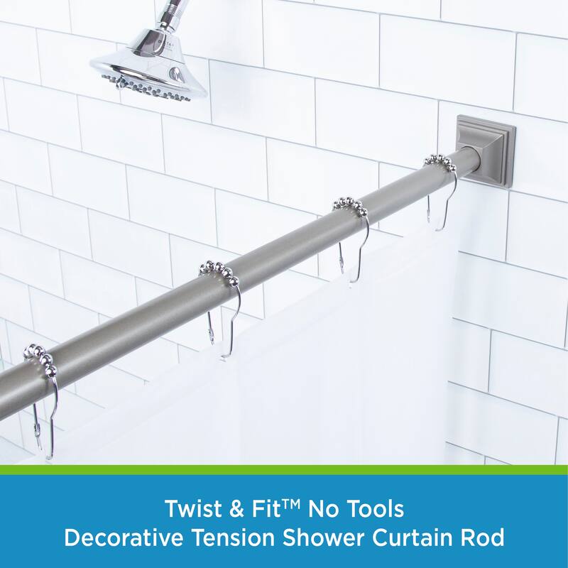 Kenney Twist & Fit No Tools Square End Camlock Tension Shower Curtain Rod, 42-72" - Polished Pewter