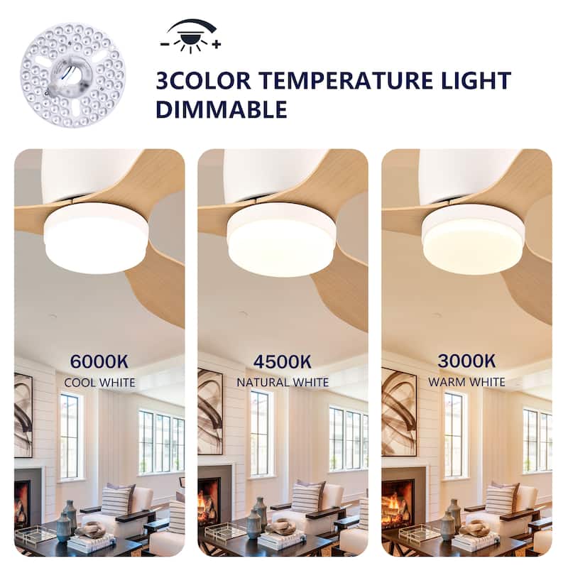 52-inch Ceiling Fan with Light, Ultra-Slim Flush-Mount Design, 3 ABS Plastic Blades, Remote Control Included