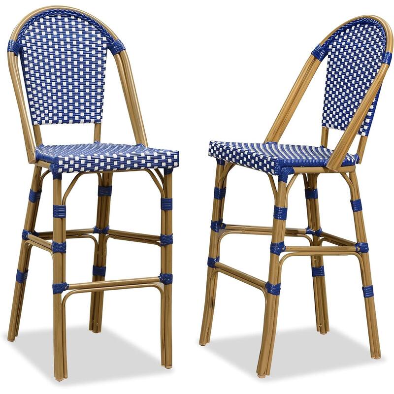 PURPLE LEAF White Print Finish Patio Bar Chairs with Back Rattan Bar Chairs French Bistro Set for Kitchen Outdoor Counter Stool
