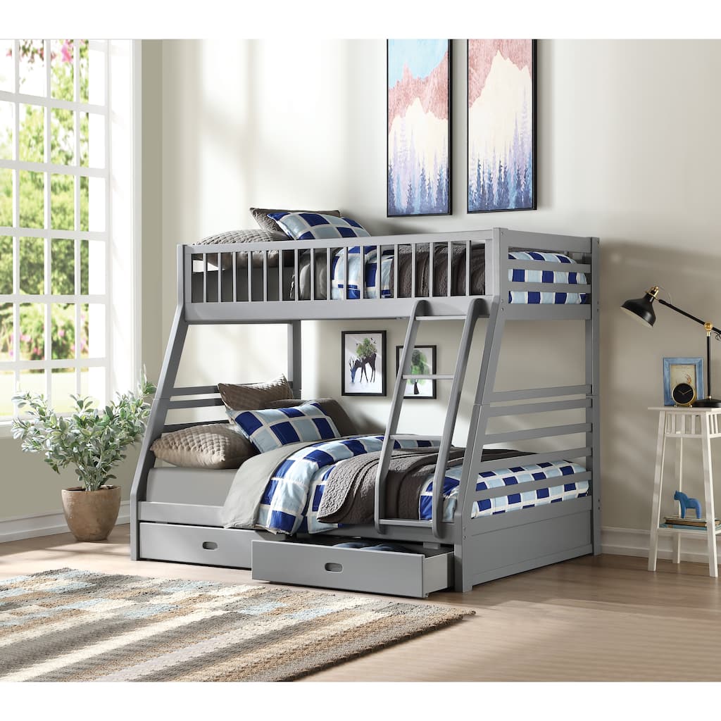 Twin/Full Wooden Bunk Bed with 2 Storage Drawers and Convertible Design