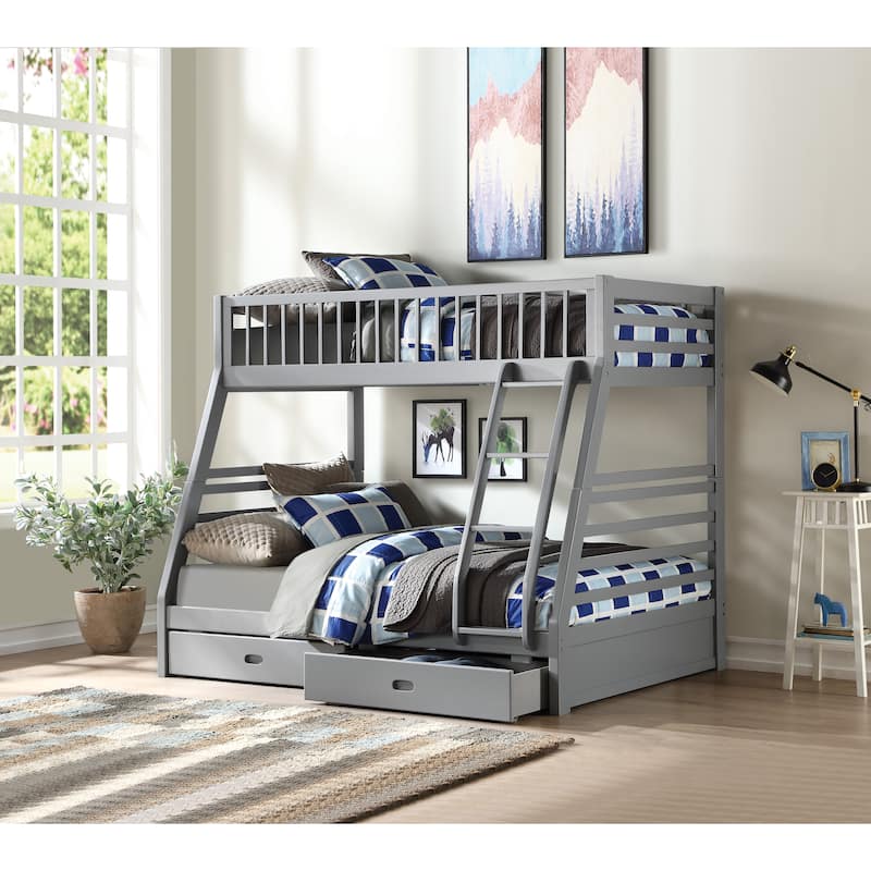 Twin over Full Synthetic Wood Bunk Bed with Storage Drawers, 330lb Capacity - Gray