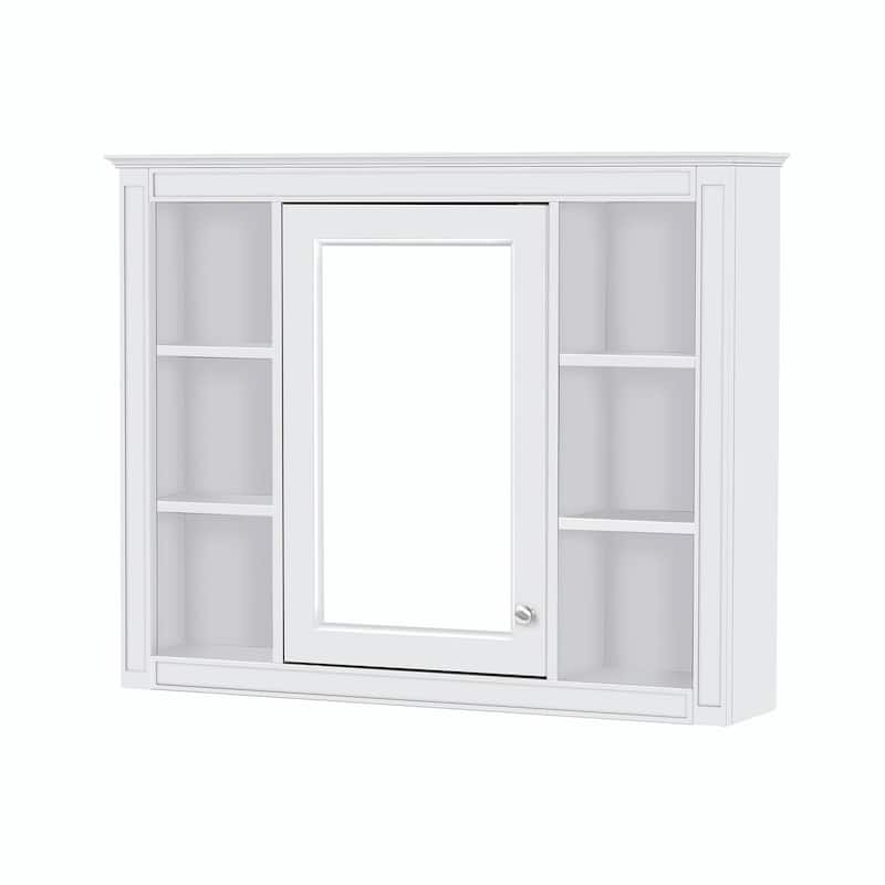 Modern Wall-Mounted Bathroom Storage Cabinet with Mirror - Includes 6 Open Shelves