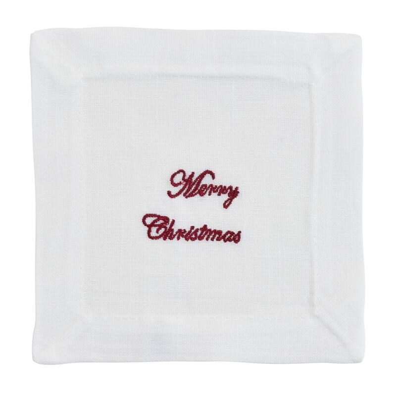 Embroidered Cocktail Napkins With Merry Christmas Design (Set of 12) - 6"x6"