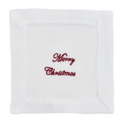 Embroidered Cocktail Napkins With Merry Christmas Design (Set of 12) - 6"x6"