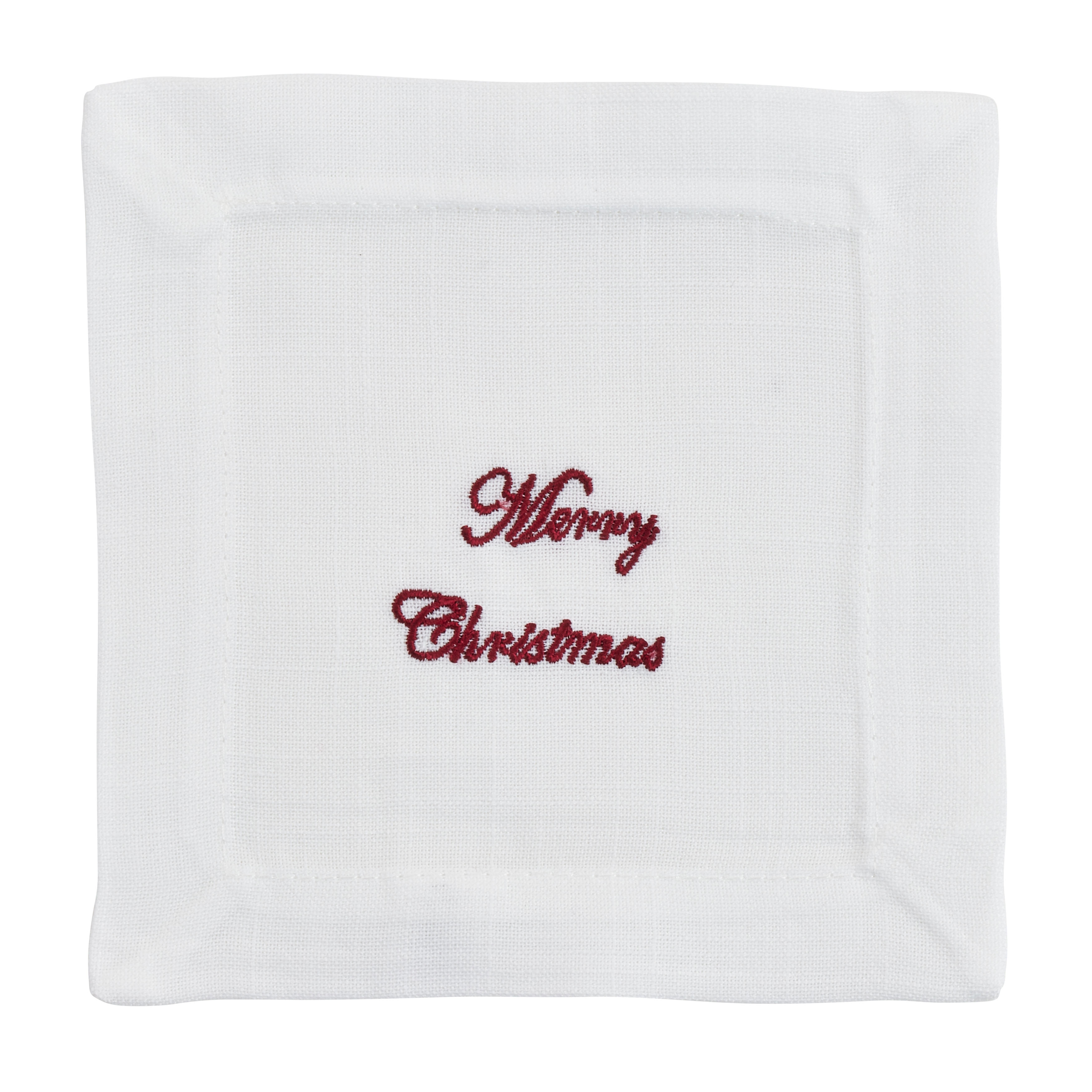 Saro Lifestyle Embroidered Cocktail Napkins With Merry Christmas Design (Set of 12) - 6"x6"