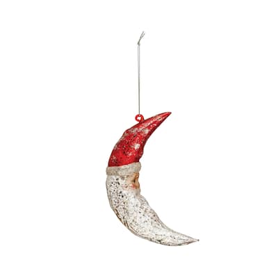 Hand-Painted Mercury Glass Santa Moon Ornament - 4.3"L x 1.8"W x 6.3"H