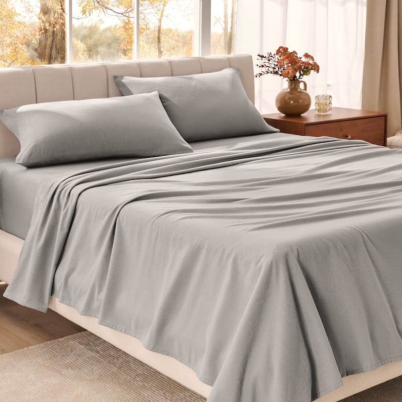 Bare Home Organic Cotton Flannel Sheet Set - Full - Light Grey