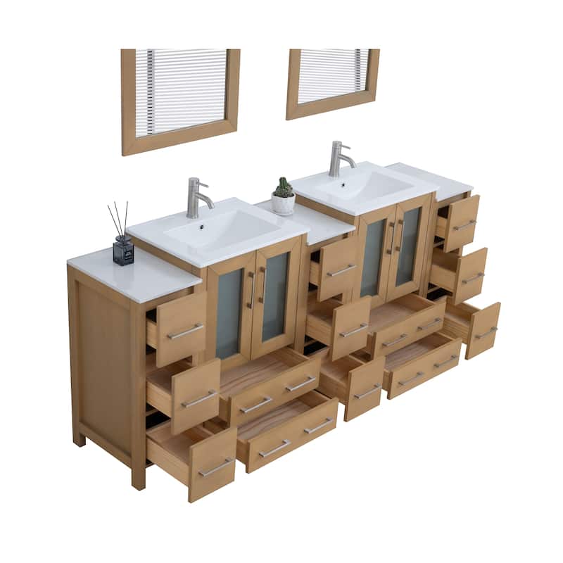Vanity Art 84-Inch Double Sink Bathroom Vanity Set with Top and Free Mirrors - 84 X 18.1 X 35.8