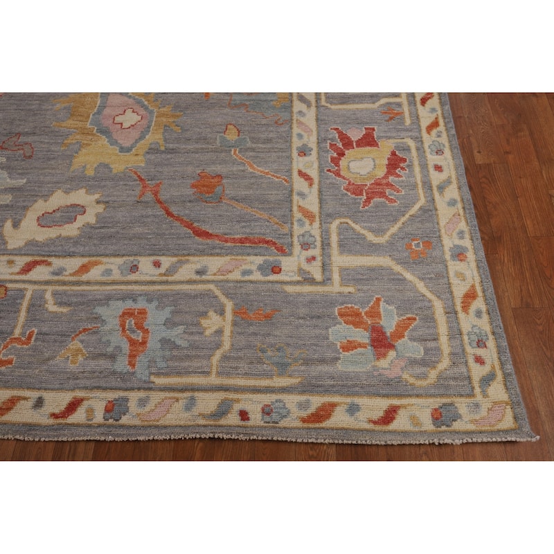Vegetable Dye Gray Oushak Turkish Area Rug Hand-Knotted Wool Carpet - 9'1"x 11'11"