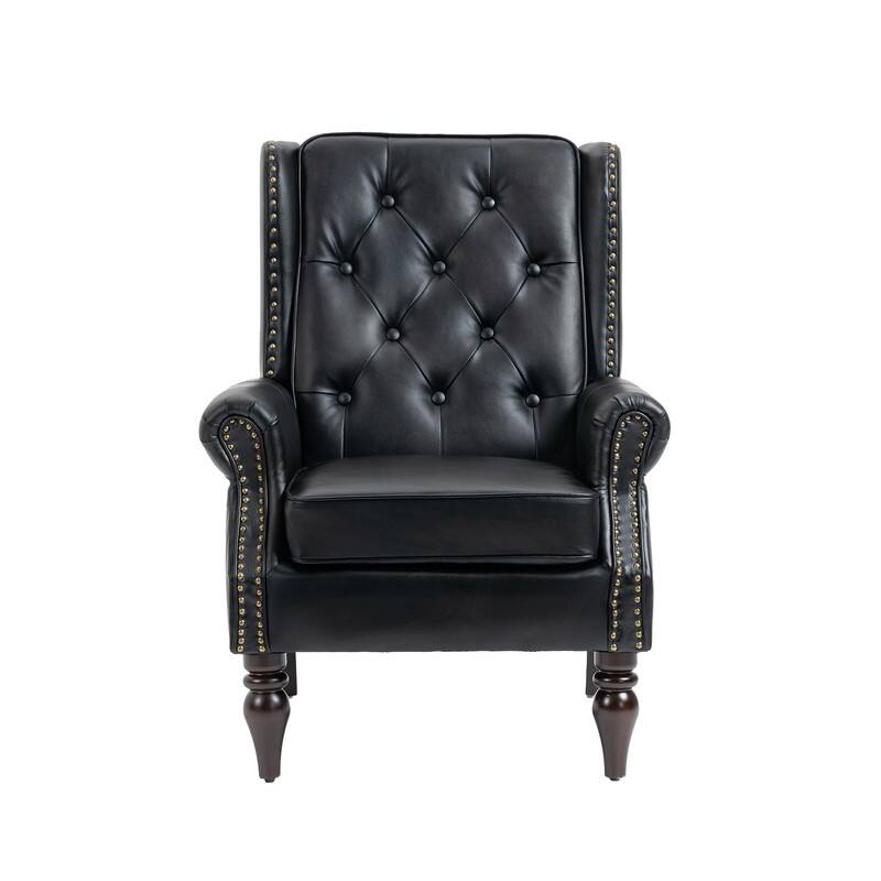 Modern Wood Frame Accent Armchair - Supportive PU Leather Lounge Chair for Living Room & Bedroom