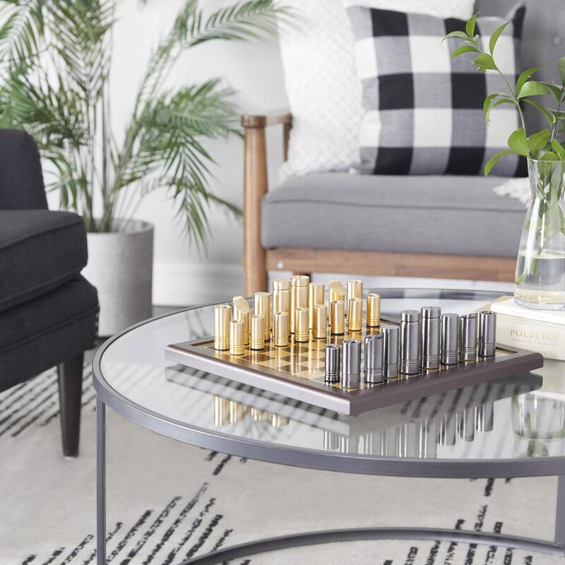 Aluminum Metal Chess Game Set - Gold - Roche River Decor