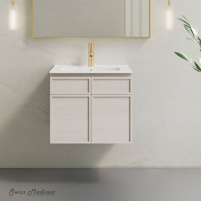 St. Tropez 24" Wall-Mounted Bathroom Vanity In White Oak With Sink Top - 24