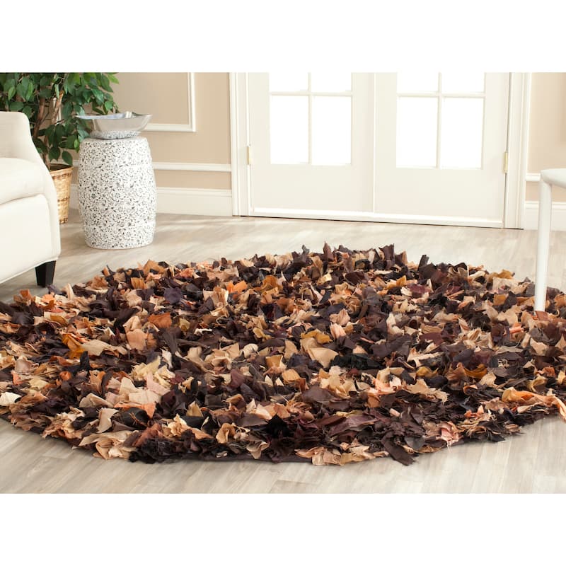 SAFAVIEH Handmade Rio Shag Chihoko 3.5-inch Extra Thick Decorative Rug - 6' Round - Brown/Multi