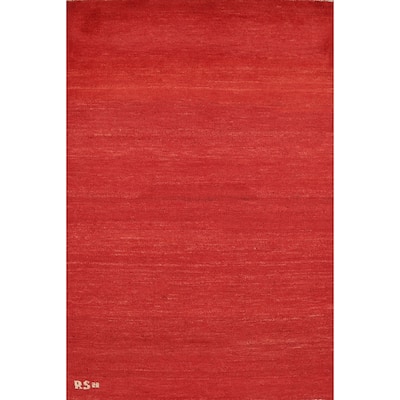 Modern Red Gabbeh Oriental Foyer Rug Hand-Knotted Wool Carpet - 3'4"x 4'10"
