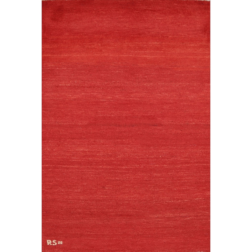 Modern Red Gabbeh Oriental Foyer Rug Hand-Knotted Wool Carpet - 3'4"x 4'10"