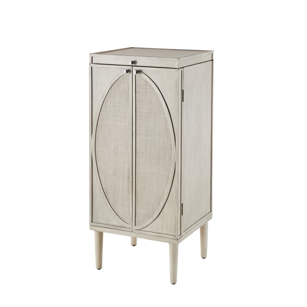 Wooden Geometric Oval Rattan Jewelry Cabinet with Mirrored Lift Top - Light Gray - Roche River Decor - 18"W x 20"L x 47"H
