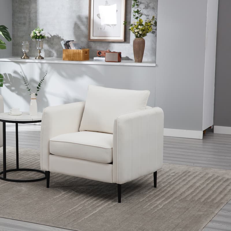 Accent Chair for Living Room, =Comfy Single Sofa Chair Mid-Century Modern Armchair - Ivory