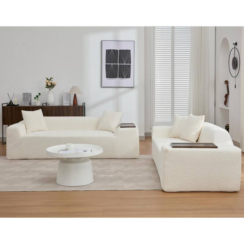 5-Seat Boucle Cloud Sofa Set (3+2) with End Tables & 4 Pillows