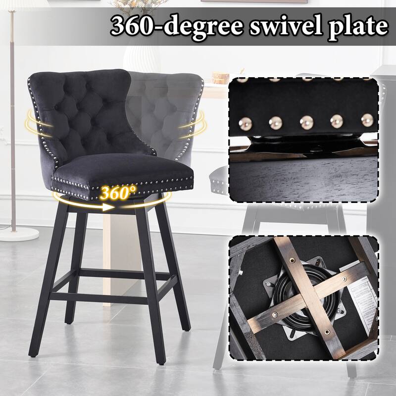 26"/30" Velvet Upholstered Swivel Counter or Bar Height Stools, Set of 4