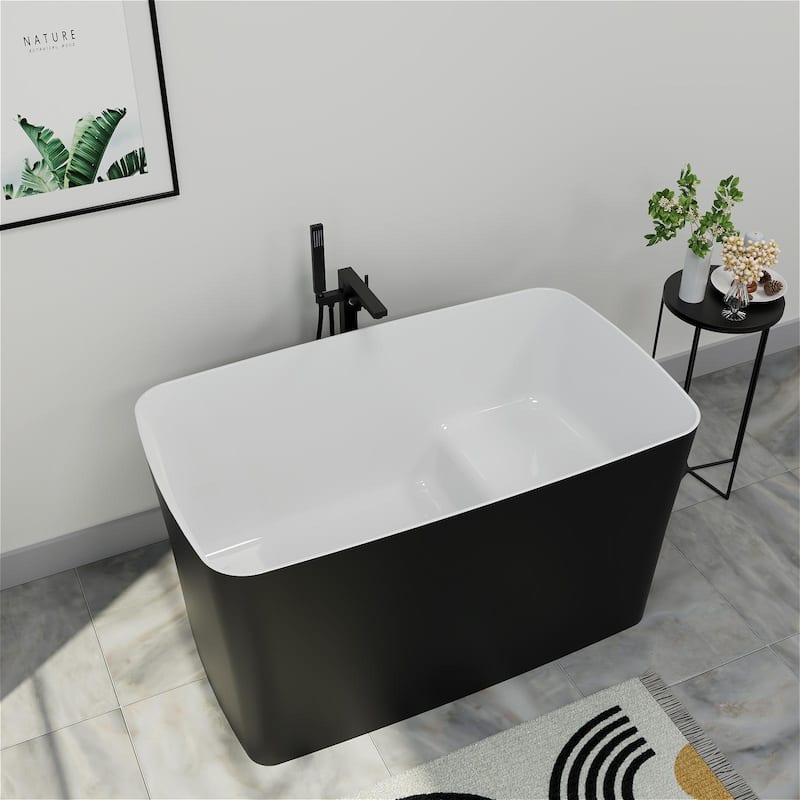 Mokleba 47" Matte Black Acrylic Freestanding-Soaking Bathtub With Seat
