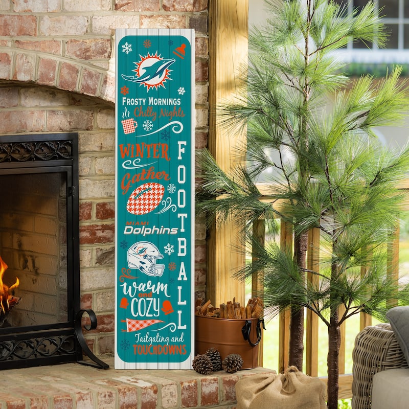 47" Double Sided Seasonal Porch Leaner, Miami Dolphins - 47" x 11.25" - Winter