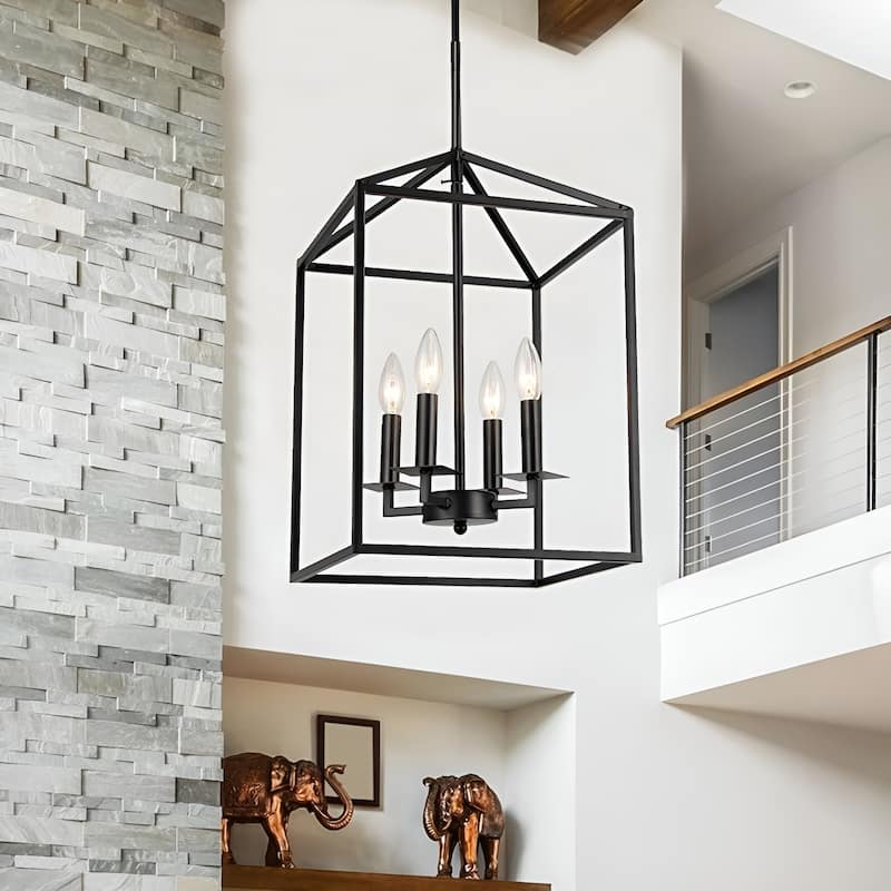 4-Light Cage Open Frame Pendant Lamp - Black