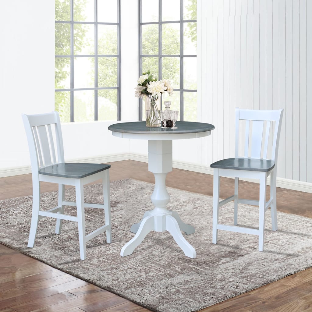 Round Pedestal Counter Height Table and 2 San Remo Stools