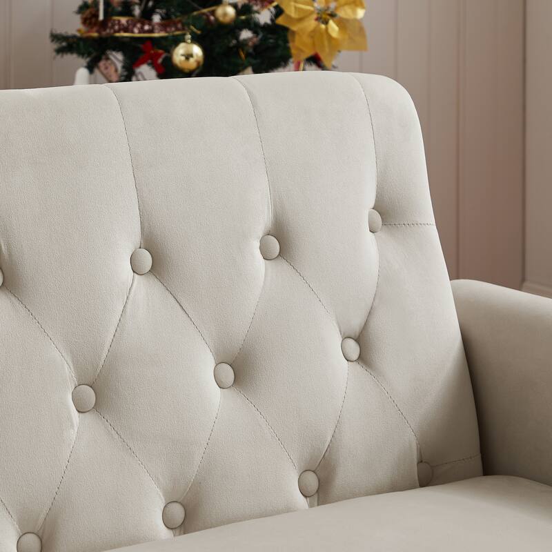 Velvet Convertible Loveseat Sleeper sofa with 2 Lumbar Pillows, Adjustable Pull-Out Bed and Removable Armrest - Beige