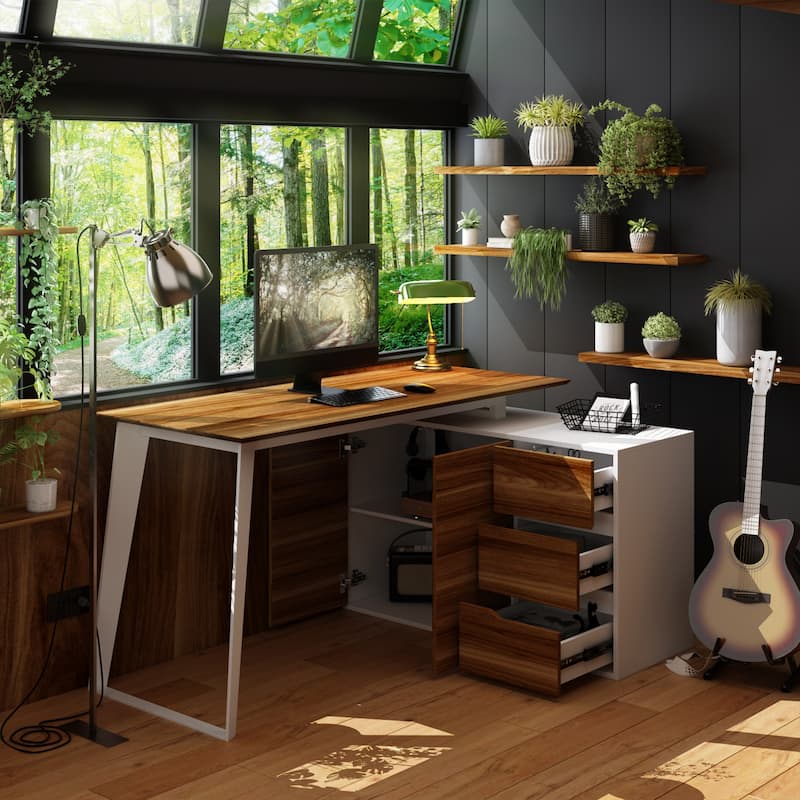 Timechee Home Office Computer Desk L-Shaped Corner Desk 54.3" Writing
