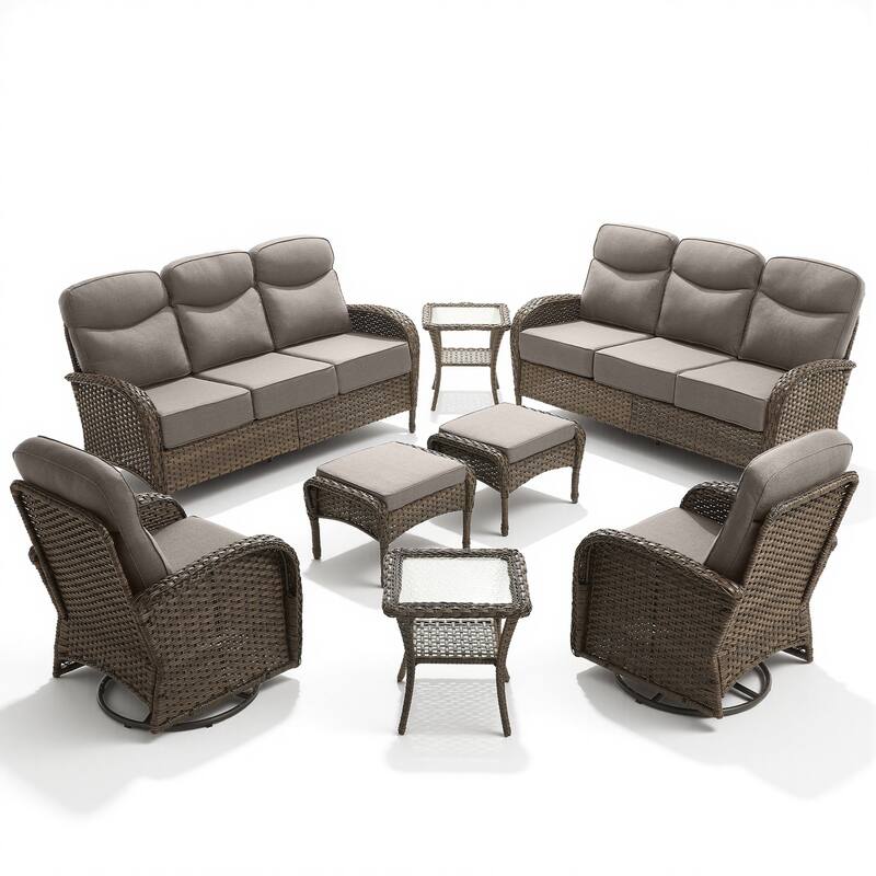 Pocassy Outdoor 8-Piece Sofa Swivel Chair Table with Ottoman