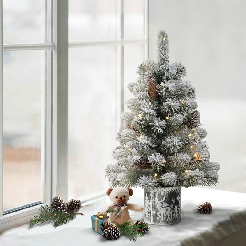 Puleo International Pre-Lit 2' Flocked Table Top Artificial Christmas Tree