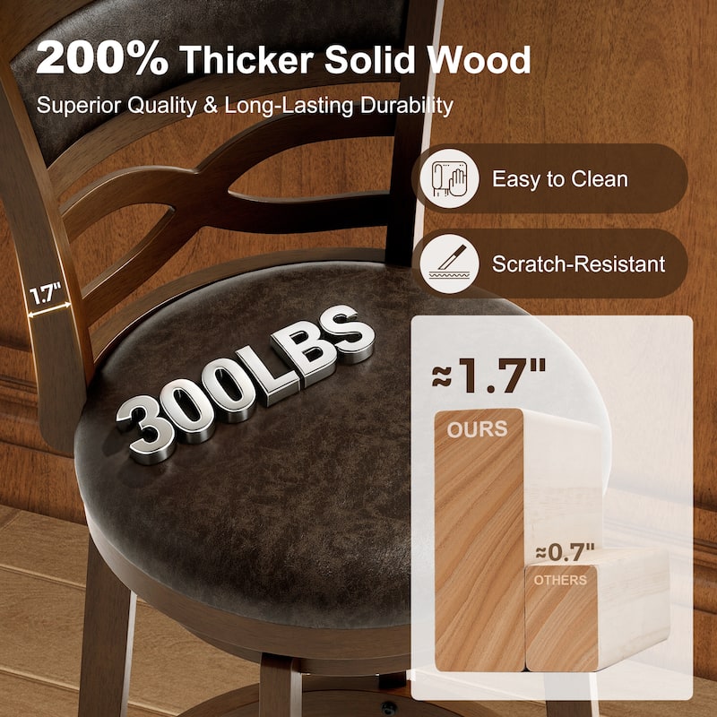 26"/30" Counter Height Bar Stools, Kitchen Wooden Swivel Bar Chairs with Back