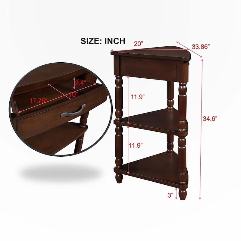 33.8'' Small Triangle Corner Table with Solid Wood Legs - Light Espresso