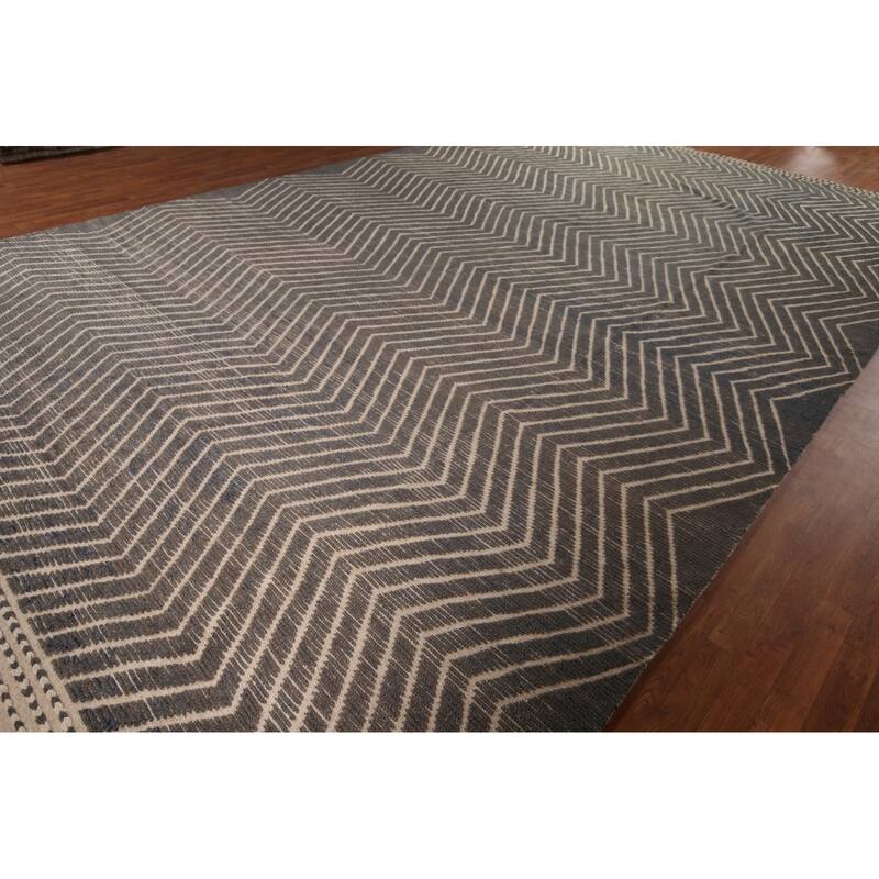 All-Over Chevron Style Moroccan Oriental Rug Hand-Knotted Wool Carpet - 11'9"x 18'7"
