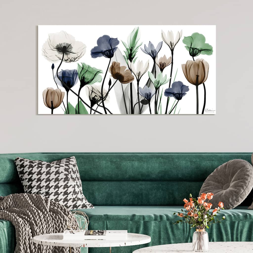 "Floral Landscape" Colorful Frameless Free Floating Tempered Glass Panel Graphic Wall Art