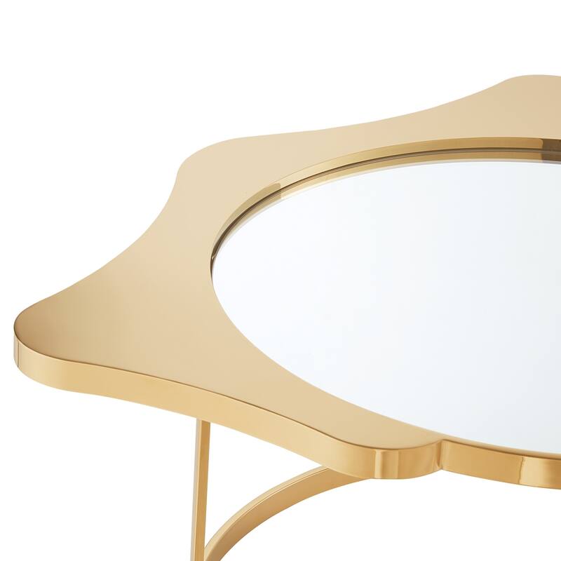 HomeRoots 32" Gold Glass And Stainless Steel Round Mirrored Coffee Table - 31.5