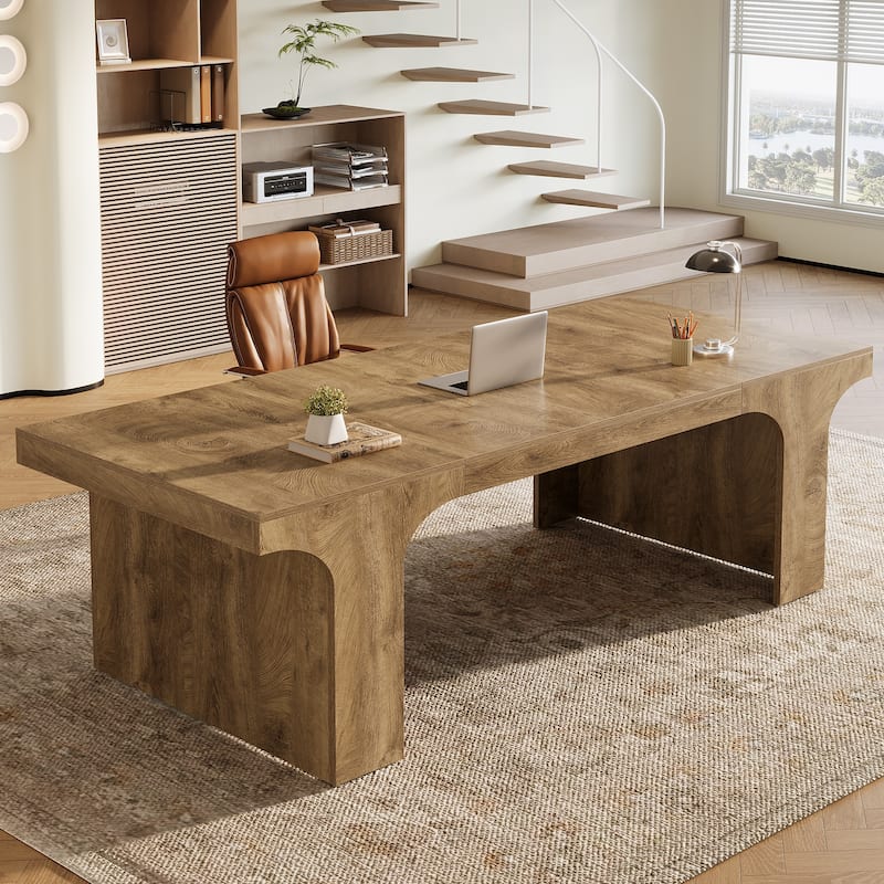 70.9" Executive Desk, Large Wood Computer Office Desk, Writing Table Business Workspace Home Office Accent Desk