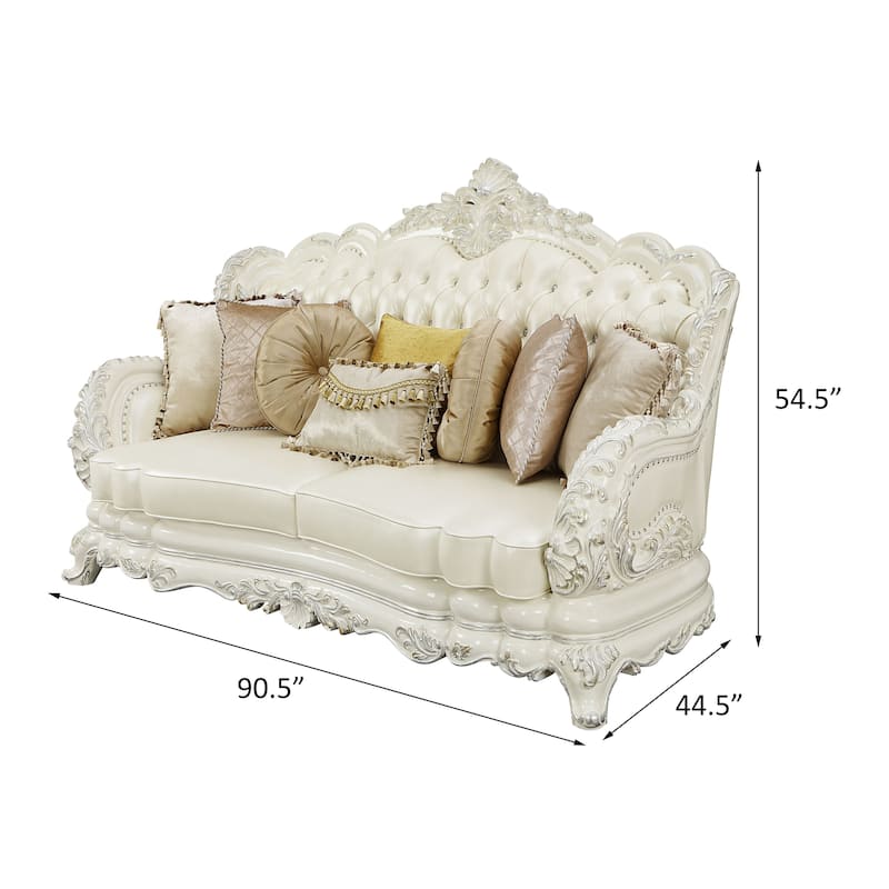 Seville Pearl White and Antique White Sofa with 7-Pillow