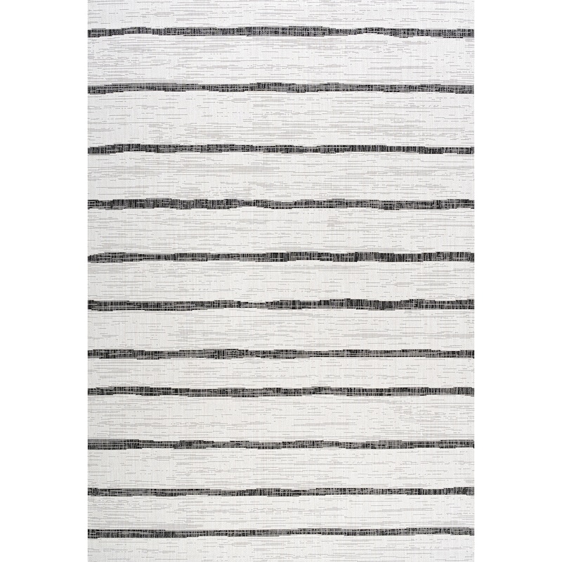JONATHAN Y Andratx Berber Stripe Indoor/Outdoor Area Rug - 8 X 10 - Ivory/Black