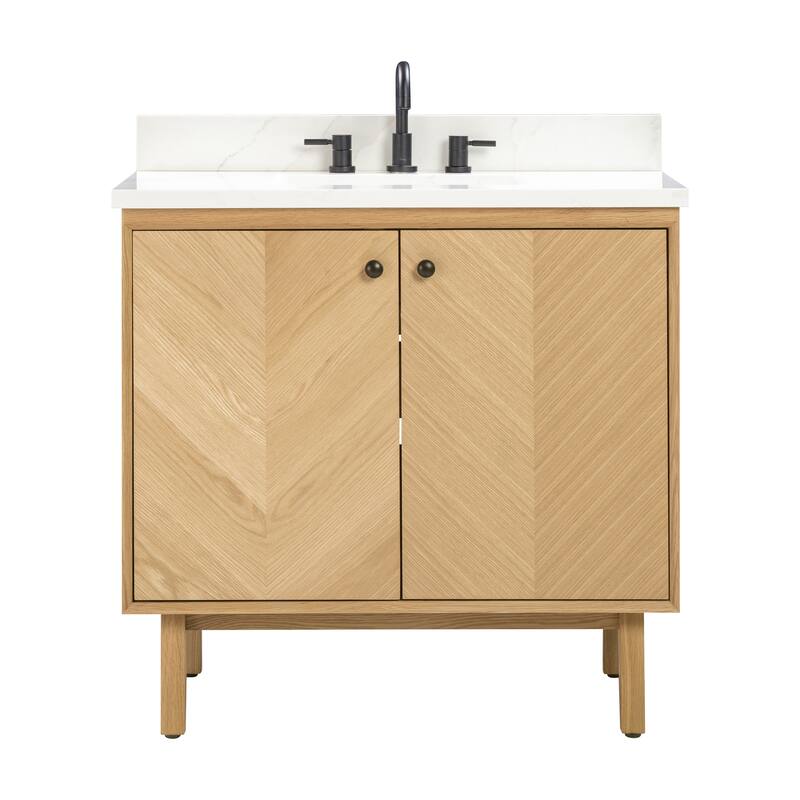 Avanity Adele 37 in. Vanity Combo in Natural Oak finish with Calacatta Quartz Top