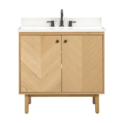 Avanity Adele 37 in. Vanity Combo in Natural Oak finish with Calacatta Quartz Top